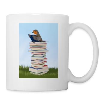 Robin reads books bird friend songbird - Mug - white - Right