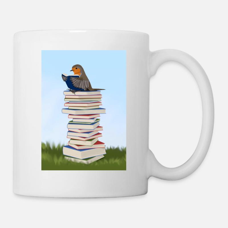 Le rouge-gorge lit des livres Oiseau oiseau oiseau - Mug blanc - blanc
