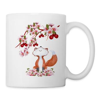 Sakura Kawaii Renard sous les cerisiers Japon - Mug blanc - blanc - Droite