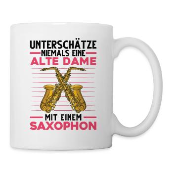 Saxophonistin Alte Dame Saxophonspielerin Saxophon - Tasse - Weiß - Rechts