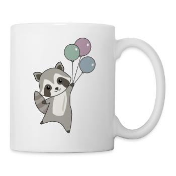 Waschbär fliegt Ballons oben süße Tiere für Kinder - Tasse - Weiß - Rechts