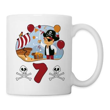 7 Jahre Pirat Kindergeburtstag Kinder Fun Geschenk - Tasse - Weiß - Rechts