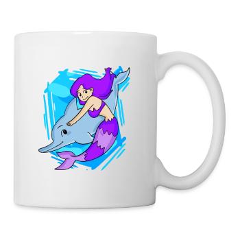 Meerjungfrau mit Delfin - Tasse - Weiß - Rechts