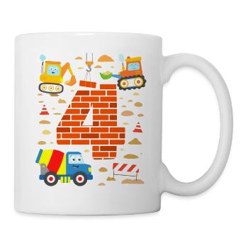 4. anniversaire pelles véhicules de chantier camions voitures - Mug blanc - blanc - Droite