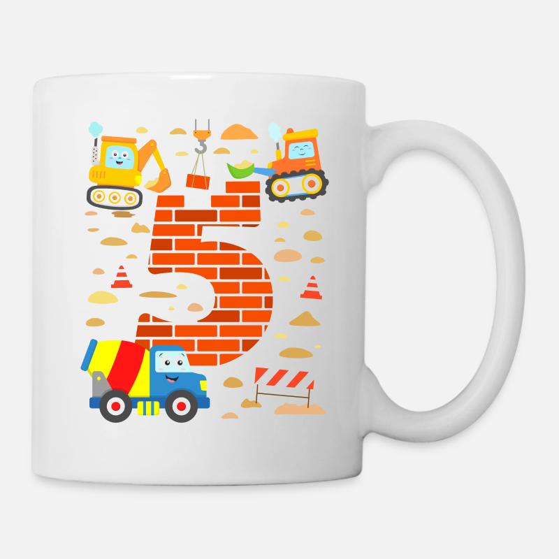 Birthday 5 years construction site vehicles - Mug - white
