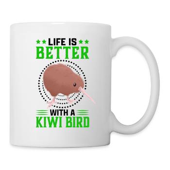 Leben mit Kiwi Vogel Schnepfenstrauß Spruch - Tasse - Weiß - Rechts