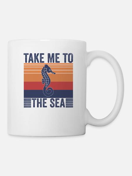 Cadeau coucher de soleil mer hippocampe - Mug blanc - blanc
