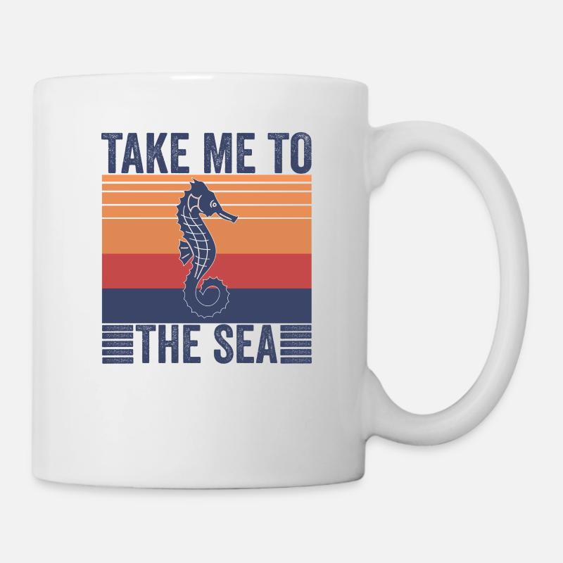 Cadeau coucher de soleil mer hippocampe - Mug blanc - blanc