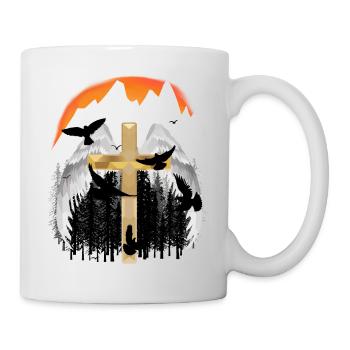 Kreuz Gebirge Berge Gipfel Trauer Tod Jesus Gott - Tasse - Weiß - Rechts