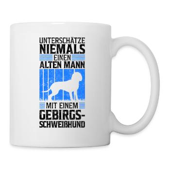 Alter Mann mit Bayerischer Gebirgsschweißhund - Tasse - Weiß - Rechts