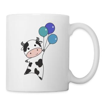 Kuh Kalb fliegt Luftballons süße Tiere Kühe - Tasse - Weiß - Rechts