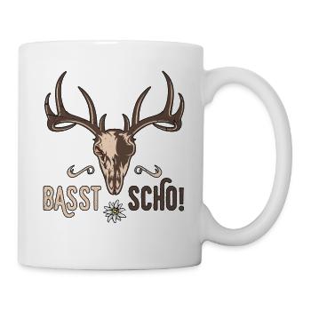 Basst Scho Hirsch Geweih Bayern Bayrischer Dialekt - Tasse - Weiß - Rechts