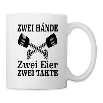 Zwei Hände Zwei Eier Zwei Takte Car Kolben Racecar - Tasse - Weiß - Rechts