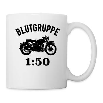 Blutgruppe 1:50 Zweitakter Gemisch Moped Motorrad - Tasse - Weiß - Rechts