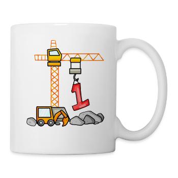 Kinder Geburtstagsshirt Bagger 1 Junge Baustelle 1 - Tasse - Weiß - Rechts