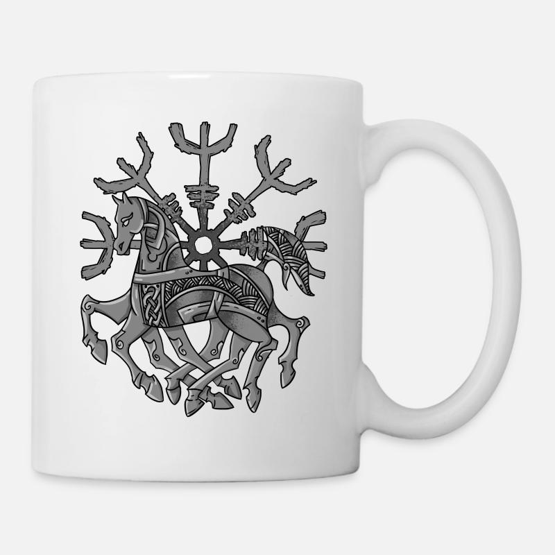 Schutz Rune Helm der Ehefurcht mit Odins Pferd - Tasse - Weiß