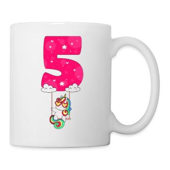 5. Geburtstag 5 Jahre Mädchen Schaukel Einhorn - Tasse - Weiß - Rechts