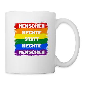 Menschenrechte statt rechte Menschen Regenbogen - Tasse - Weiß - Rechts