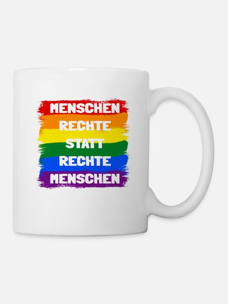 Menschenrechte statt rechte Menschen Regenbogen - Tasse - Weiß