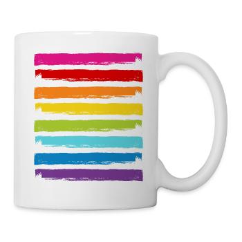 Regenbogen Farben Streifen LGBT LGBTQ Gay Pride - Tasse - Weiß - Rechts