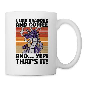 Ich mag Drachen und Kaffee - Drachen Illustration - Tasse - Weiß - Rechts