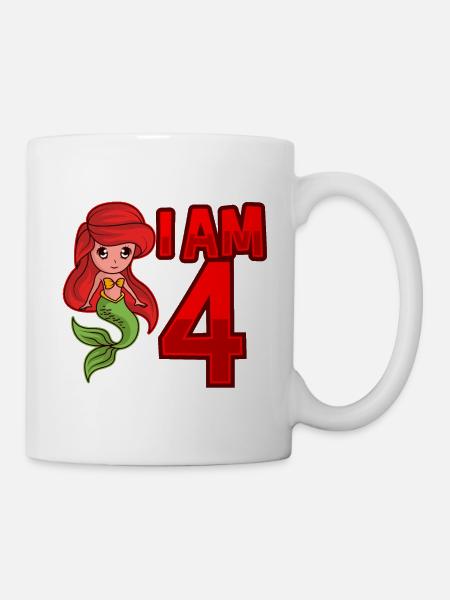 ICH BIN 4 JAHRE 4 Geburtstag Mädchen Meerjungfrau - Tasse - Weiß