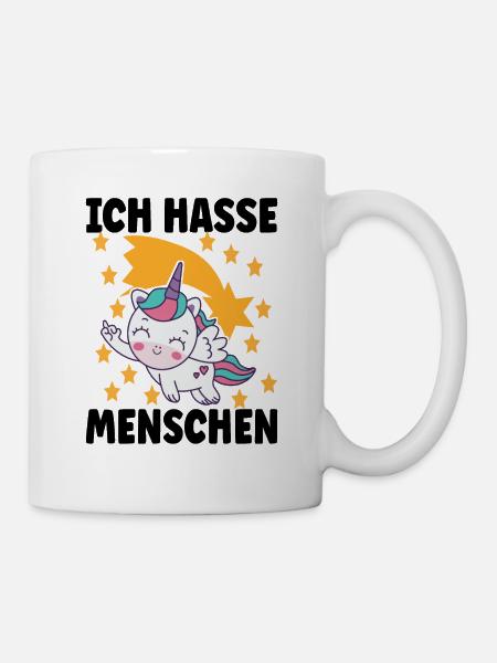Ich hasse Menschen Einhorn Stinkefinger - Tasse - Weiß
