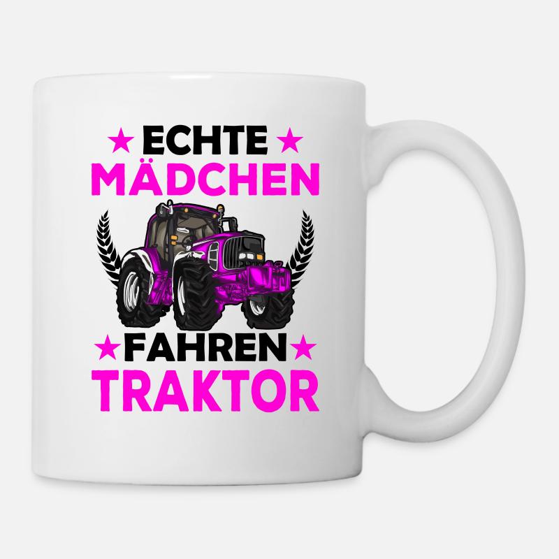 Echte Mädchen fahren Traktor - Tasse - Weiß