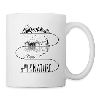 LIFE IS BETTER IN NATURE Zelt Wellen surfen Berge - Tasse - Weiß - Rechts