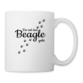 Die Mit Dem Beagle Geht Hund Spazieren Hunde Gassi - Tasse - Weiß - Rechts