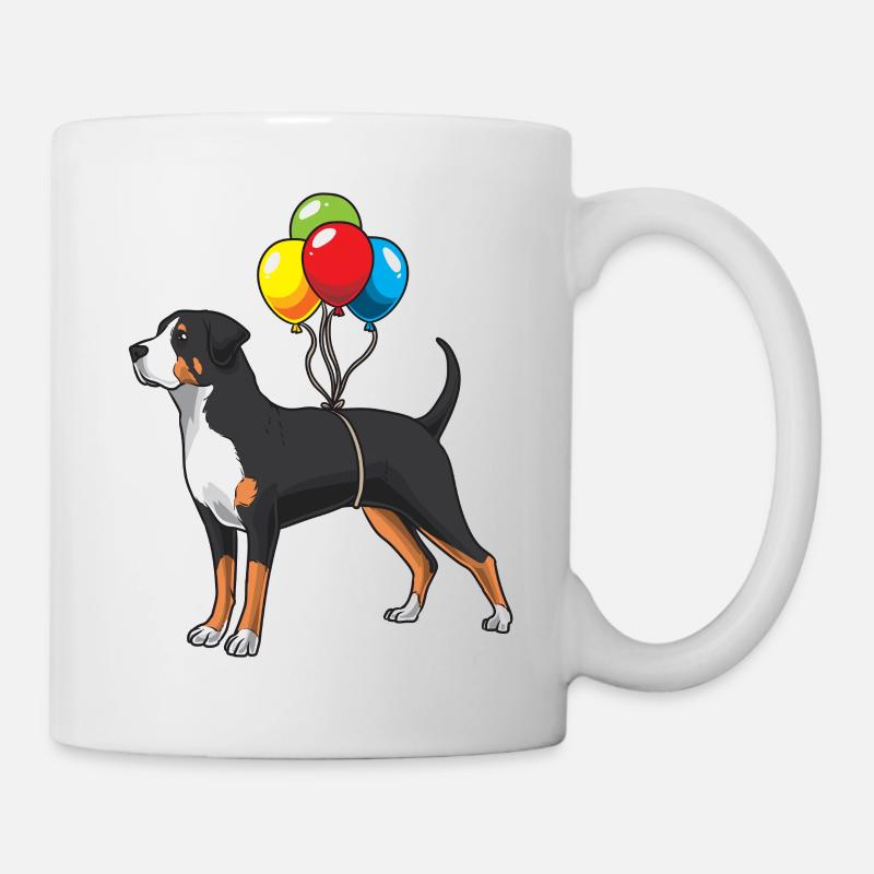Großer Schweizer Sennenhund Hund mit Luftballons - Tasse - Weiß