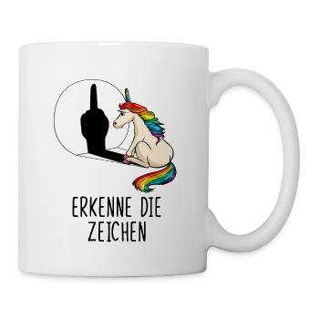 Erkenne die Zeichen Einhorn Mittelfinger Schatten - Tasse - Weiß - Rechts