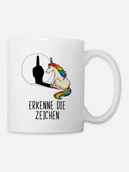 Erkenne die Zeichen Einhorn Mittelfinger Schatten - Tasse - Weiß
