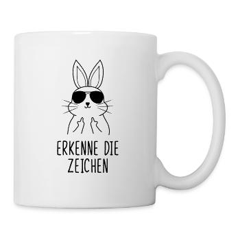 Erkenne die Zeichen Kaninchen Hasen Mittelfinger - Tasse - Weiß - Rechts