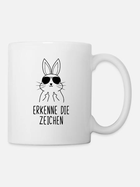 Erkenne die Zeichen Kaninchen Hasen Mittelfinger - Tasse - Weiß