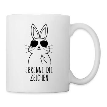 Erkenne die Zeichen Kaninchen Hasen Mittelfinger - Tasse - Weiß - Rechts
