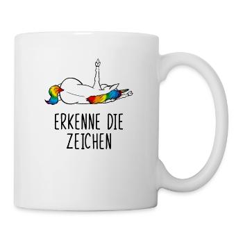 Erkenne die Zeichen Einhorn Mittelfinger - Tasse - Weiß - Rechts