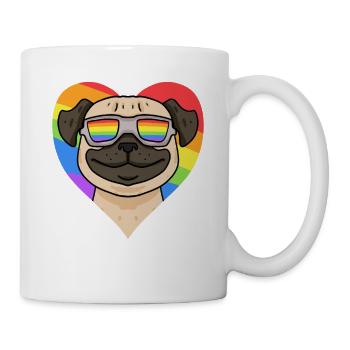 Mops Regenbogen Herz - Tasse - Weiß - Rechts