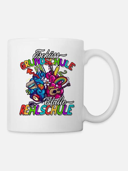 Tschüss Grundschule Hallo Realschule Geschenkidee - Tasse - Weiß