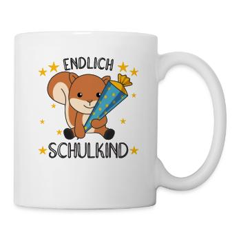 Endlich Schulkind Eichhörnchen Schultüte Schule - Tasse - Weiß - Rechts