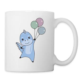 Dino flies with balloons cute animals dinosaurs - Mug - white - Right