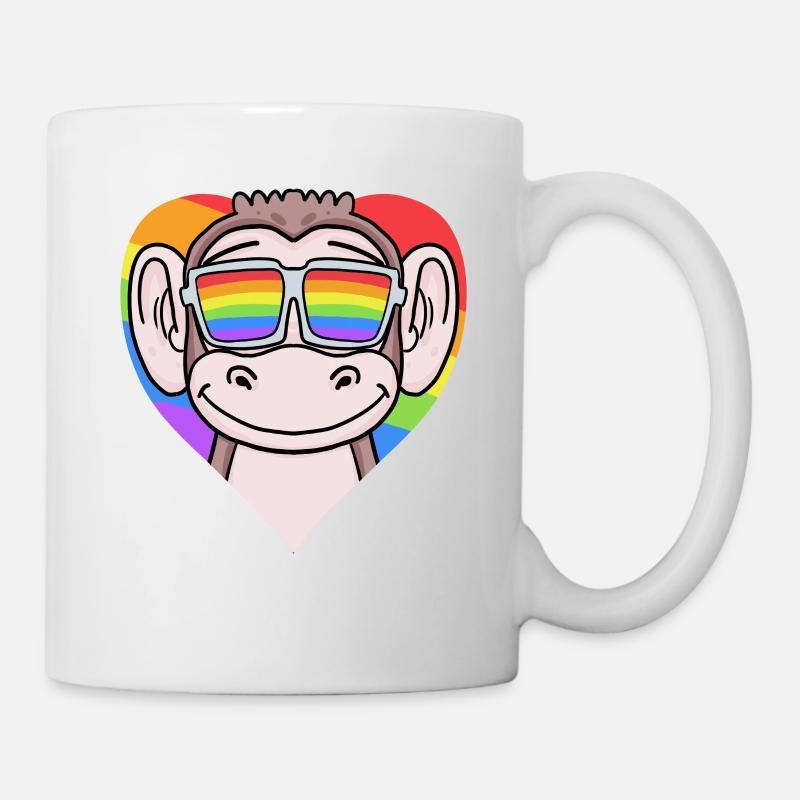 Cœur LGBT avec singe arc-en-ciel - Mug blanc - blanc