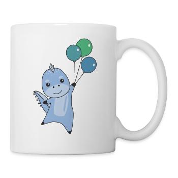 Dino flies with balloons cute animals dinosaurs - Mug - white - Right