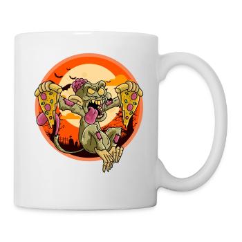 Cute Spooky Halloween Zombie Monkey with Pizza - Tasse - Weiß - Rechts