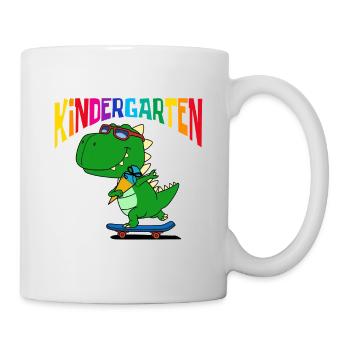 Hallo Kindergarten ich komme T-Rex Dino - Tasse - Weiß - Rechts