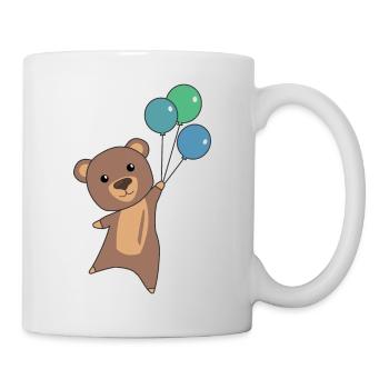 Bear flies up with balloons - Mug - white - Right