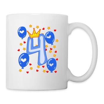 4. Geburtstag Junge Luftballons Krone Sterne - Tasse - Weiß - Rechts