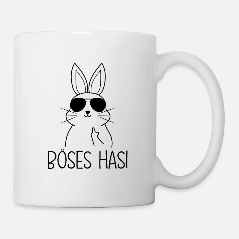 Böses Hasi Hase mit Mittelfinger - Tasse - Weiß