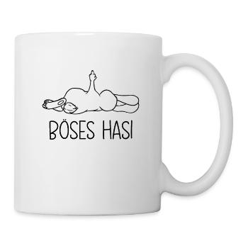 Böses Hasi Hase mit Mittelfinger - Tasse - Weiß - Rechts