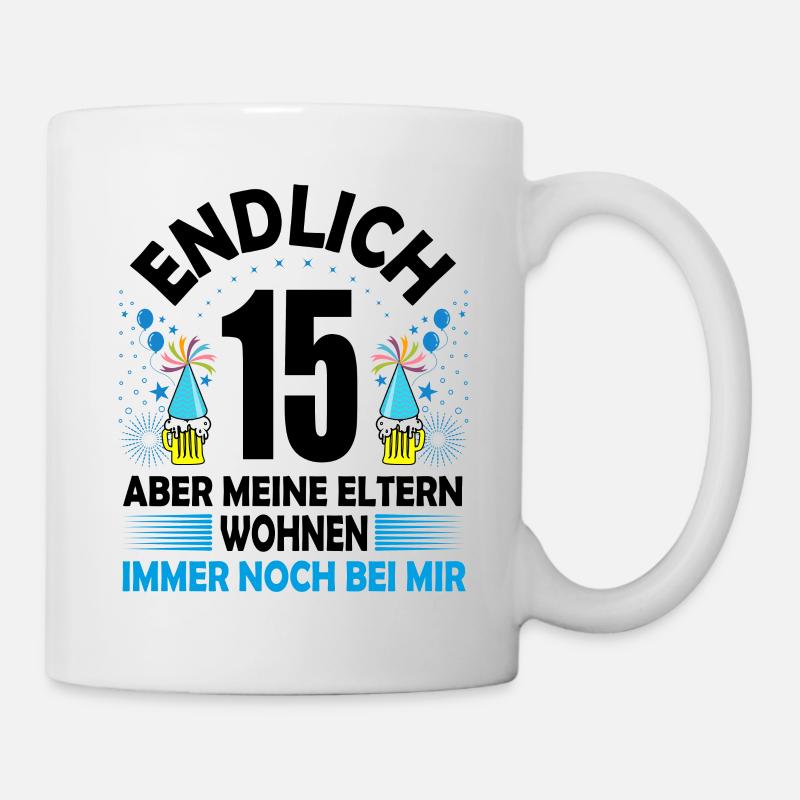 15. Geburtstag Jungen Geschenk lustig Endlich 15 - Tasse - Weiß